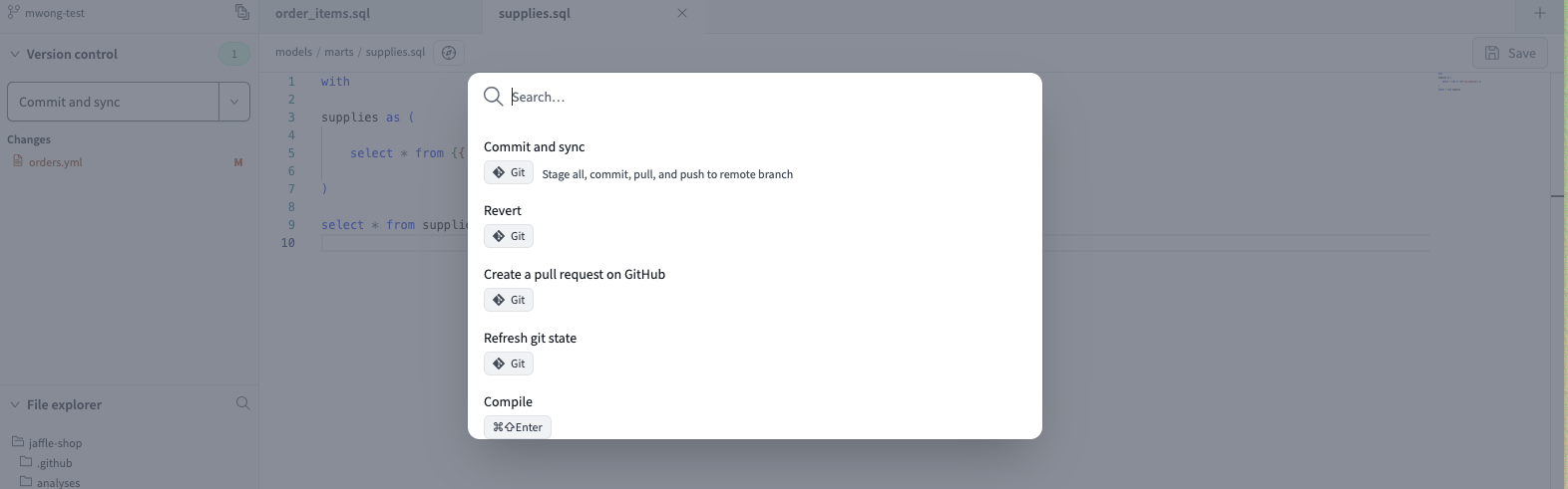 The Command History returns a log and detail of all your dbt invocations.