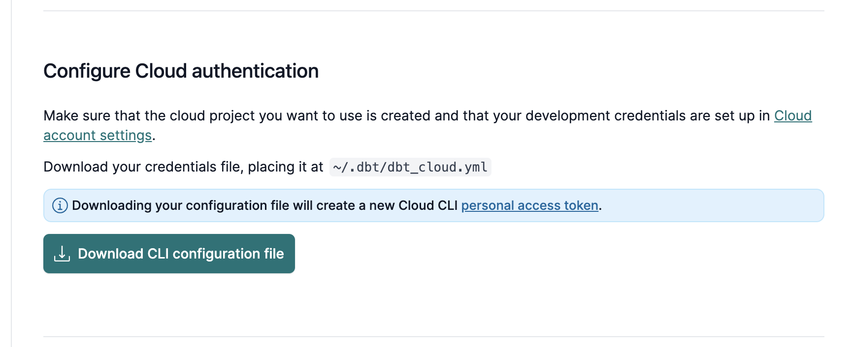 Download the dbt_cloud.yml file to complete registration.