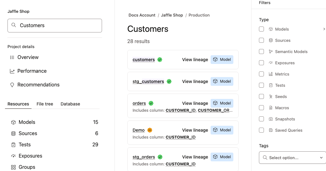 Catalog search for Customers